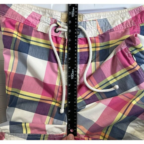 Hollister California Men’s Pink Blue Plaid Drawstring Lined Board Swim Shorts-M - Picture 15 of 16